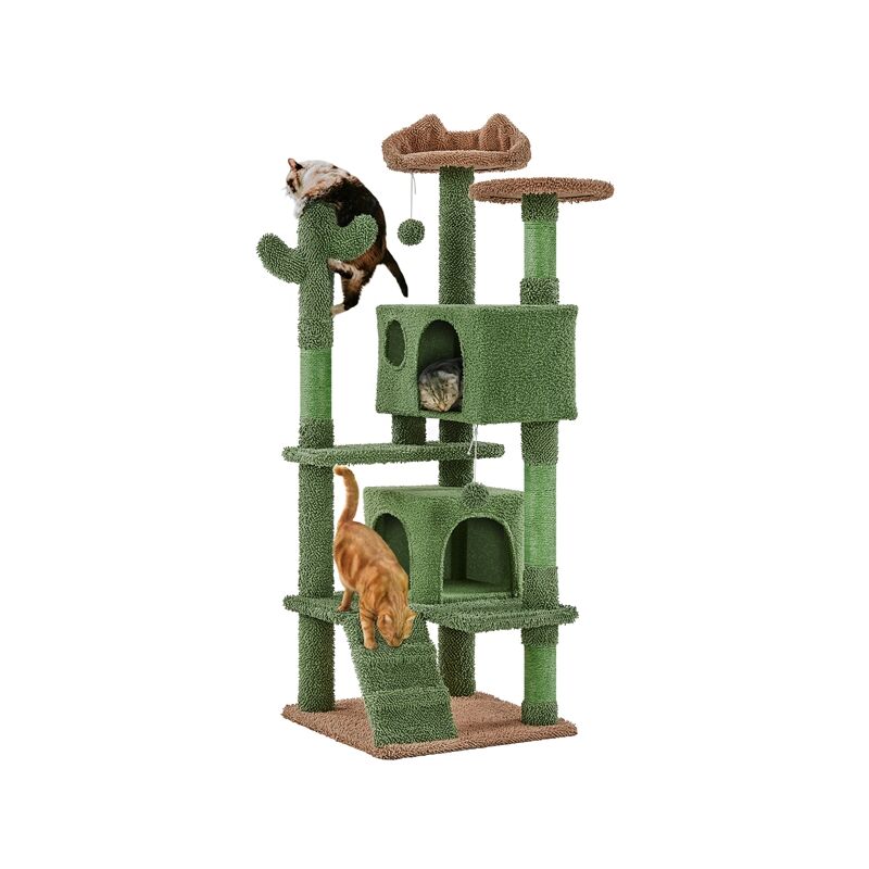 Arbre à Chat Design Cactus Tour pour Chat Multiniveau avec Poteaux en Sisal Cachettes Perchoirs Rampe Jouets Maison pour Petits/Moyens Chats 138 cm
