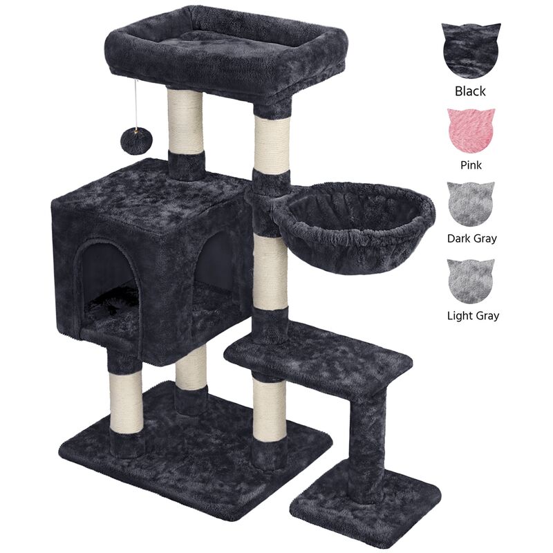 Arbre à Chat Arbre à Grimper Griffoir avec Plate-Forme Centre d'activités et Boule en Peluche Hauteur 96cm Noir - Yaheetech