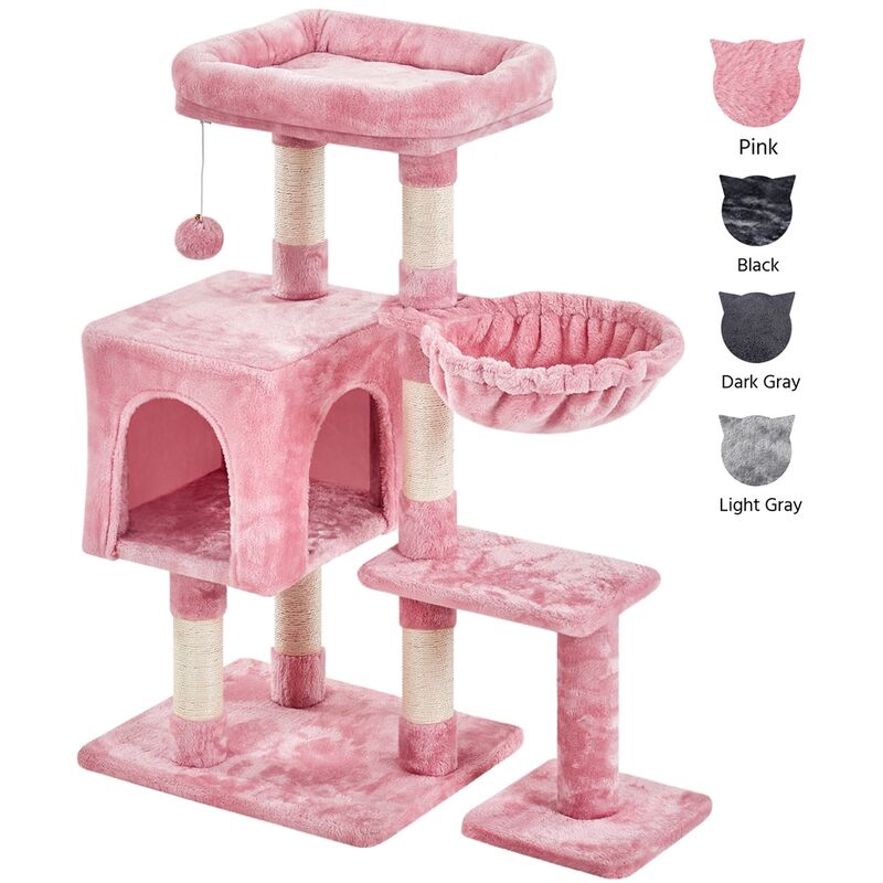 Arbre à Chat Arbre à Grimper Griffoir avec Plate-Forme Centre d'activités et Boule en Peluche Hauteur 96cm Rose - Yaheetech