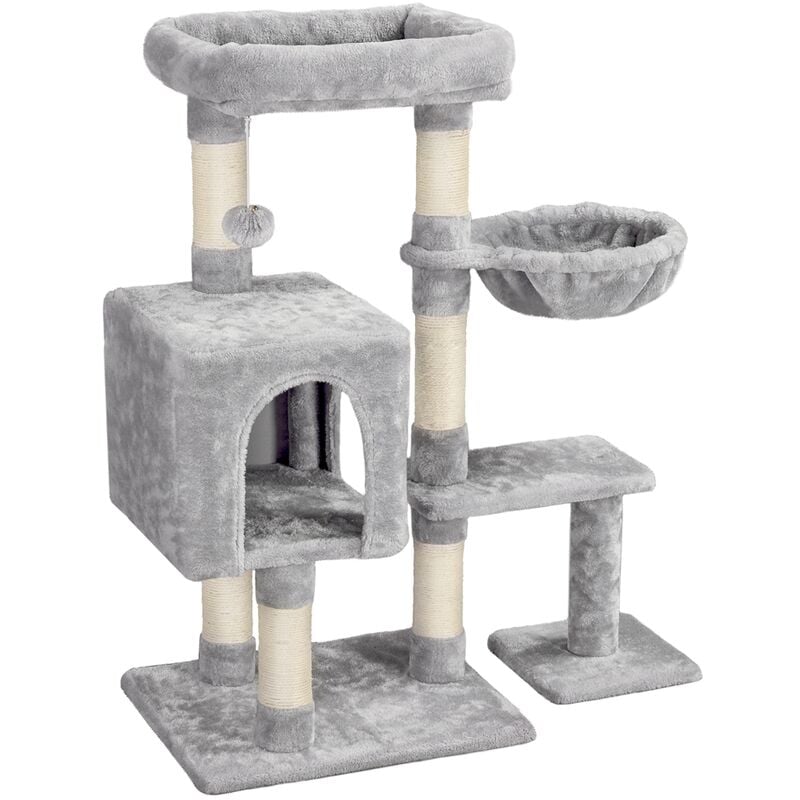 Arbre à Chat Arbre à Grimper Griffoir avec Plate-Forme Centre d'activités et Boule en Peluche Hauteur 96cm Gris Clair - Yaheetech