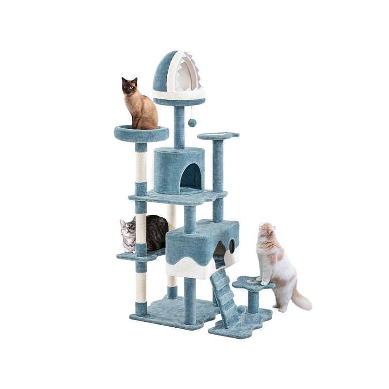 Arbre à Chat Design Océan pour 3-4 Chats avec Niche Requin Cachettes Perchoirs Poisson/Fleur Rampe Jouets Griffoirs en Sisal 184 cm - Yaheetech