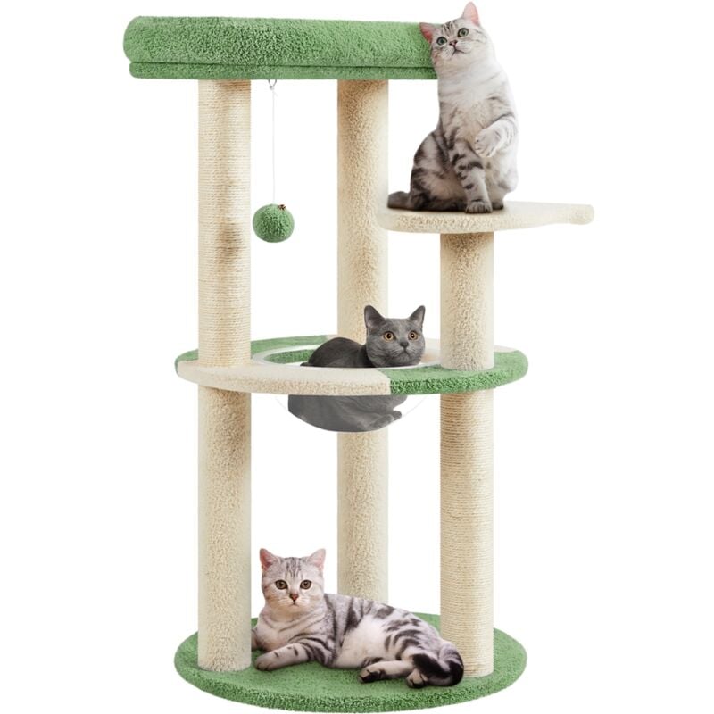 Arbre à Chat Design Océan Tour pour Chat Chaton avec Perchoir Poisson Niche Griffoirs Poteaux en Sisal Panier Ronde Transparent Balle Suspendue