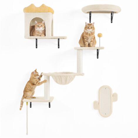 Yaheetech Arbre à Chat, Étagères Murales pour Chat d'Intérieur avec Niches Paniers Griffoirs en Sisal Jouet, Stable pour Les Chats Pesant Jusqu'à 10 KG, Beige