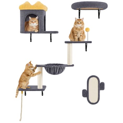 Yaheetech Arbre à Chat, Étagères Murales pour Chat d'Intérieur avec Niches Paniers Griffoirs en Sisal Jouet, Stable pour Les Chats Pesant Jusqu'à 10 KG, Gris foncé