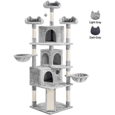 Yaheetech – Arbre à chat géant 194 cm – 3 perchoirs, 2 paniers, 3 niches – Poteaux en sisal pour griffer – Base stable et robuste