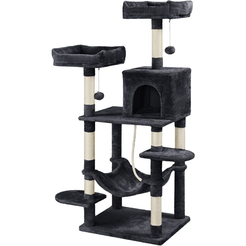 Arbre à Chat Géant Grattoir Griffoir Tour Activités Hauteur 150 cm Base Plus Large 60x49 cm/Niche/Perchoirs/Grand Hamac Noir - Yaheetech