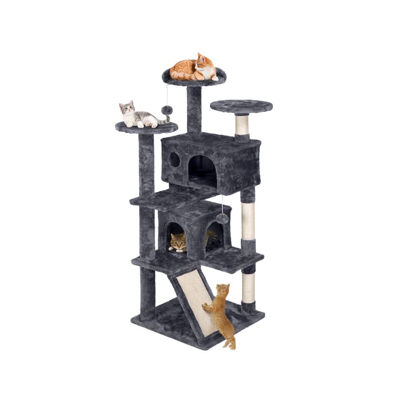 Yaheetech - Arbre à Chat Grattoir Griffoir pour Chatons avec 3 Plateformes/2 Niches/Poteaux en Sisal 49,5 x 49,5 x 139 cm Gris Foncé Yaheetech - Arbre à Chat Grattoir Griffoir pour Chatons avec 3 Plateformes/2 Niches/Poteaux en Sisal 49,5 x 49,5 x 139 cm Gris Foncé
