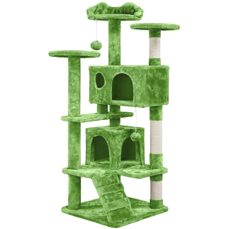 Arbre à Chat avec 2 Niches 3 Plateformes 2 Boules en Sisal Arbre à Grimper Multi-Niveaux Hauteur 137cm Idéal pour 3-4 Chats Vert - Yaheetech