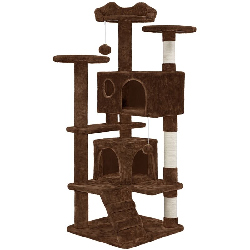 Yaheetech – Arbre à chat 139 cm – 2 niches et 3 plateformes – 3 poteaux en sisal – Sangle de sécurité incluse – Pour 3-4 chats, marron Yaheetech – Arbre à chat 139 cm – 2 niches et 3 plateformes – 3 poteaux en sisal – Sangle de sécurité incluse – Pour 3-4 chats, marron
