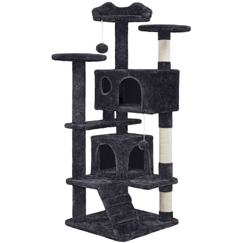 Arbre à Chat avec 2 Niches 3 Plateformes 2 Boules en Sisal Arbre à Grimper Multi-niveaux Hauteur 137cm Idéal pour 3-4 chats Noir - Yaheetech
