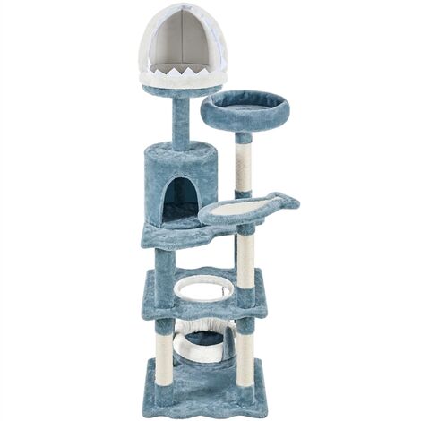 Yaheetech – Arbre à chat marin 155 cm – Niche requin, hamac, perchoir poisson – Poteaux en sisal, panneaux E1 – Pour chats de toutes tailles