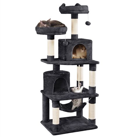 Yaheetech – Arbre à chat multi-niveaux 158 cm – 2 niches et hamac – Sisal naturel et peluche douce – Pour 2-3 chats de taille moyenne