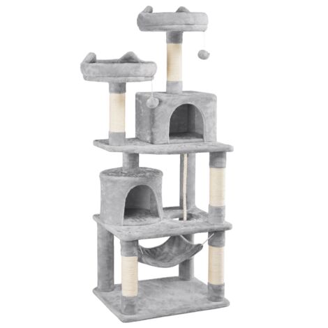 Yaheetech – Arbre à chat multi-niveaux 158 cm avec 2 niches, 2 perchoirs, hamac et griffoir – Panneau de particules E1, sisal et peluche douce – Pour 2 à 3 chats