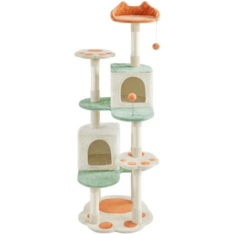 Yaheetech – Arbre à chat multilevel 165 cm – 2 cachettes – 2 jouets pompon – Griffoirs sisal – Perchoirs oreilles de chat – Pour 2-3 chats, beige