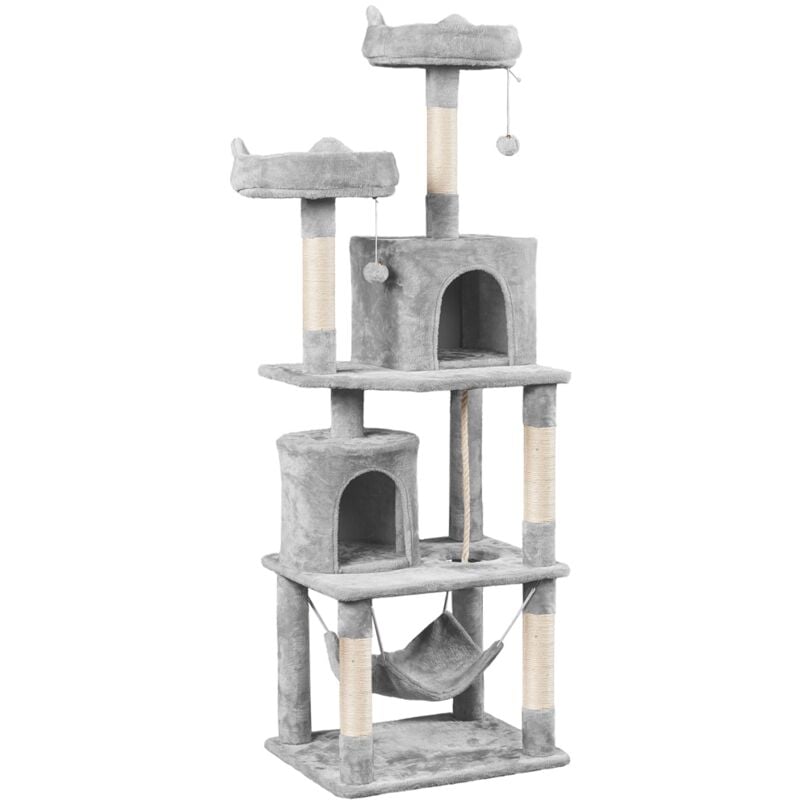 Arbre à Chat Tour à Griffer avec 2 Niches/Hamac Colonne en Sisal Multi-Niveaux Tour pour Chat Hauteur 179 cm Gris Clair - Yaheetech