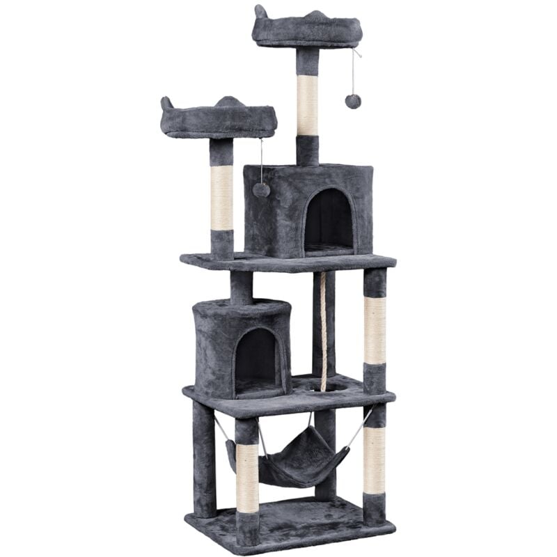 Arbre à Chat Tour à Griffer avec 2 Niches/Hamac Colonne en Sisal Multi-Niveaux Tour pour Chat Hauteur 179 cm Gris Foncé - Yaheetech