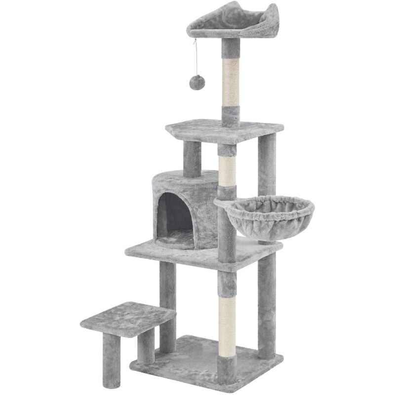 Arbre à Chat Multiniveau Tour pour Chat avec Perchoir à Oreilles de Chat Cachette Panier Plateforme Poteaux à Griffer Centre d'activités Taille 145