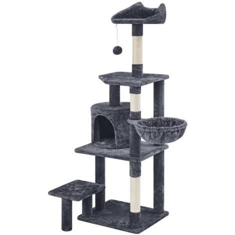 Yaheetech Arbre à Chat Multiniveau Tour pour Chat avec Perchoir à Oreilles de Chat Cachette Panier Plateforme Poteaux à Griffer Centre d’activités Taille 145 cm de Haut Gris Foncé