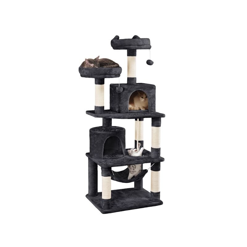 Arbre à Chat Tour à Griffer Colonne en Sisal Multi-Niveaux avec 2 Niches/Hamac Tour pour Chat Hauteur 158 cm Noir - Yaheetech