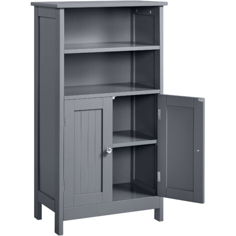 Yaheetech Armadietto da Bagno Mobile Autoportante Mobiletto per Bagno con 2 Ante Ripiani Regolabili Armadio D'archivio Multiuso 93 x 50 x 30 cm Grigio Scuro