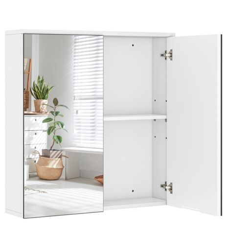 Yaheetech Armoir Murale Salle de Bain, Placard de Rangement Toilettes, avec 2 Portes 2 Miroirs, 2 Niveaux, Étagère Hauteur Réglable 63 x 15 x 60 cm Armoir à Pharmacie, Blanc