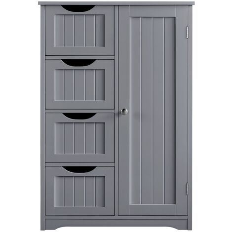 Yaheetech – Armoire de rangement salle de bain 56 x 30 x 82 cm – 4 tiroirs et 1 porte – Étagère réglable – MDF résistant à l'eau gris foncé