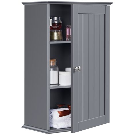 Yaheetech – Armoire murale de salle de bain 35 x 20,7 x 55 cm – 2 étagères réglables – MDF gris – Installation murale pour petits espaces