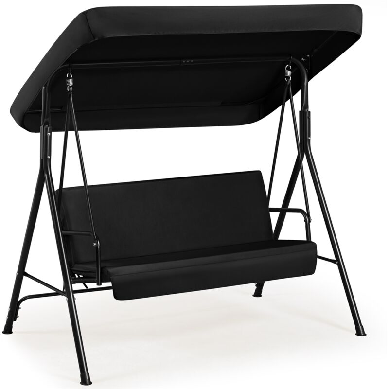 Balancelle de Jardin 3 Places Toit Inclinaison Réglable en Tissu Polyester Respirant Cadre en Métal Résistance aux Intempéries Balançoire d'Extérieur