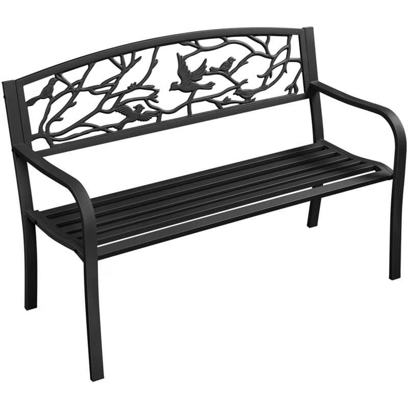 Banc de Jardin en Métal pour 3 Personnes Style Rétro Banc de Repos avec Dossier et Accoudoir pour Cour Jardin Terrasse Balcon Café Noir - Yaheetech