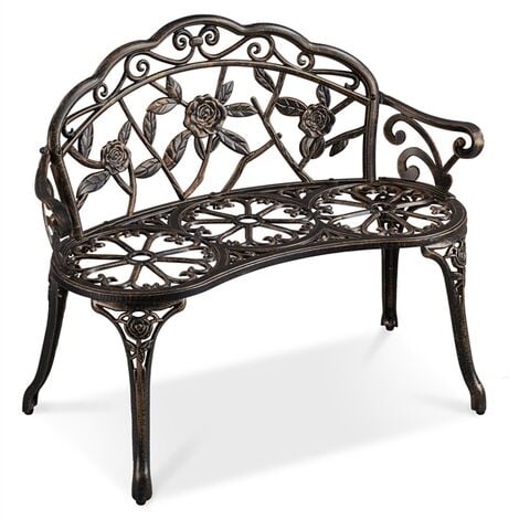 Yaheetech Banco de Exterior para Jardín Banco de Terraza de 2-3 Plazas con Reposabrazos y Respaldo Decorativo para Terraza Balcón Patio Asiento de Parque de Vintage, 99,5 x 57 x 78,5 cm