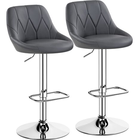 Yaheetech Bar Stools Set of 2 Faux Leather Swivel Bar Stools Height Adjustable Bar Chairs, Dark Gray