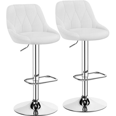 Yaheetech Bar Stools Set of 2 Faux Leather Swivel Bar Stools Height Adjustable Bar Chairs, White