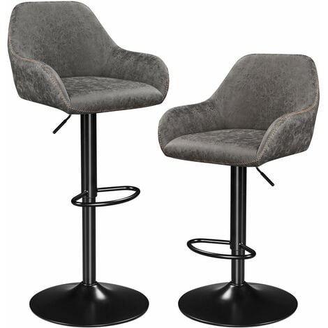 Yaheetech Barhocker 2er Set, höhenverstellbar Barstuhl, Hocker mit Rückenlehne, Tresenhocker, drehbar Bistrohocker aus Kunstleder, grau