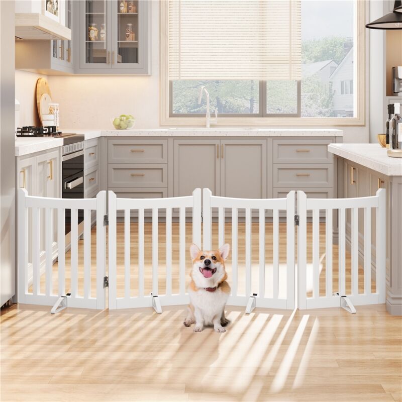 Yaheetech - Barrière de sécurité sans perçage autoportante Pliable Parc pour Chien en Bois 201,5×60,5×2cm Barrière Chien Intérieur Parc Chiot Clôture
