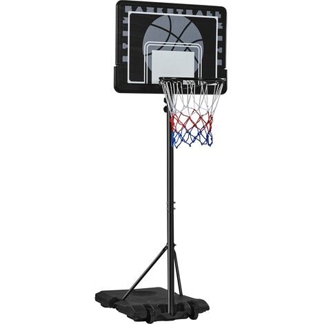 HOMCOM Basketballständer höhenverstellbar Basketballanlage für Kinder  Basketballkorb mit Räder draußen Stahl PVC HDPE Schwarz 83 x 75 x 206-260  cm