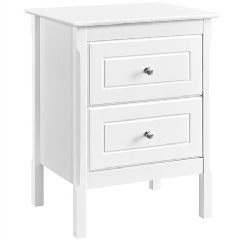 Yaheetech Bedside Table Shabby Chic Nightstand, White Sofa Side End Table with 2 Drawers for Bedroom, Living Room 48 x 40 x 61cm