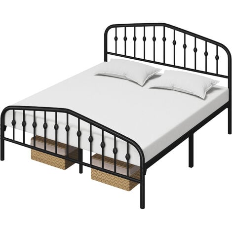 Yaheetech Bettrahmen 160 x 200 cm, Vintage Metallbett mit kronenförmigem Kopfteil, Stabiles Bettgestell Doppelbett aus Metall, Robust & Leichte Montage Gästebett Jugendbett Tagesbett, Schwarz