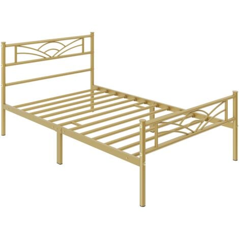 Yaheetech Bettrahmen Metallbett Gästebett Bettgestell aus Metall, Modern Jugendbett mit Lattenrost, für Schlafzimmer Gästezimmer 90 x 190 cm, Antikgold