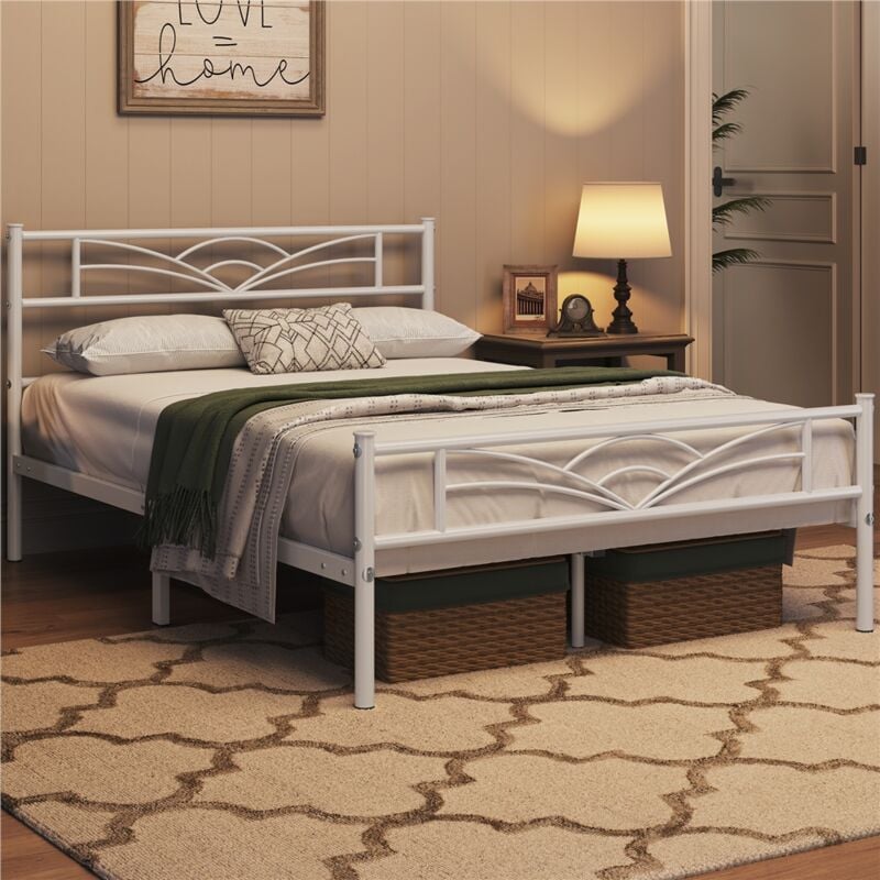 Yaheetech Cadre de lit en Métal Assemblage Simple pour Petits Espaces Adultes 140x200cm Blanc