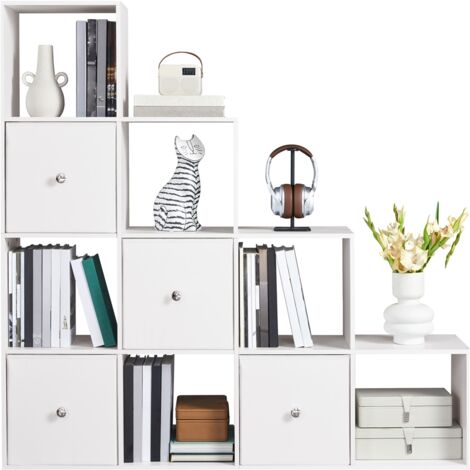 Yaheetech Bibliothèque 10 Cubes avec 4 Paniers de Rangement pour 120–200 Livres Organisateur en L 4 Niveaux avec Paniers en Tissu Pliables et Surface Similicuir pour Bureau Salon Chambre Office Blanc