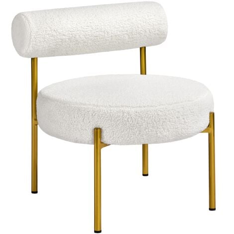 Yaheetech Boucle Accent Chair Side Chair with Round Padded Seat and Gold Metal Legs, White