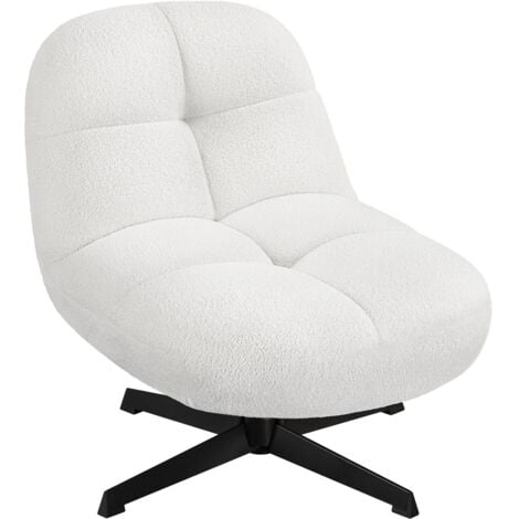 Yaheetech Boucle Swivel Accent Chair Armless Chair with Metal Base, Modern Lounge Chair, White