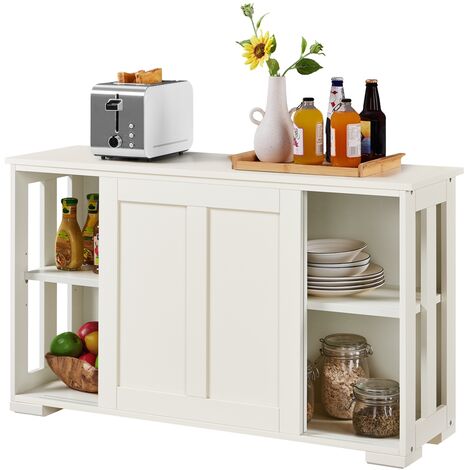 Yaheetech – Buffet de salle à manger laqué blanc 107 cm – Étagère réglable – 2 portes coulissantes – Meuble de rangement cuisine/salon