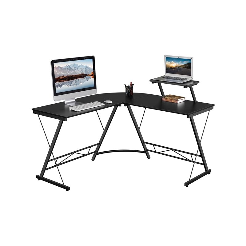 Yaheetech - Bureau d'angle Table Informatique en Forme de l Table d'étude avec Support d'écran Pieds Réglables pour Bureau Chambre Studio Gain de