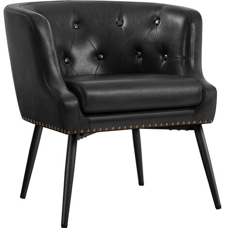 Yaheetech Button Tufted PU Leather Accent Chair Club Chair Barrel Chair, Black
