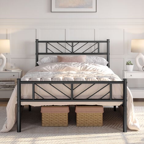 Yaheetech Cadre de lit 90x190 cm Lit en Métal pour Adultes Grande Espace en Lattes Moderne Noir
