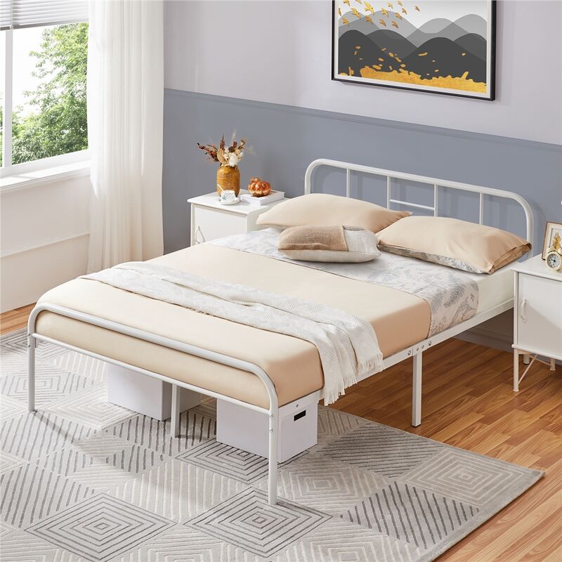 Yaheetech Cadre de lit Double en métal 140x200 cm pour Adultes Grande Espace en Lattes Blanc