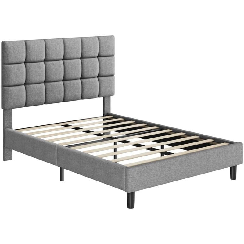 Yaheetech - Lit Double Rembourré avec Tête de Lit Réglable en Hauteur, Cadre de lit Capitonné avec Sommier à lattes, Lit pour Adultes 2 Personnes, en