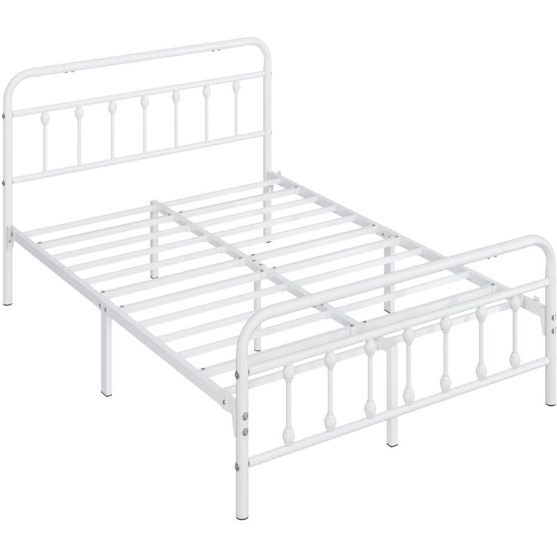 Yaheetech - Cadre de Lit en Métal 140×200 cm Vintage Lit avec Sommier Haute Tête de Lit Armature Métallique à 6 Pieds de Support Blanc