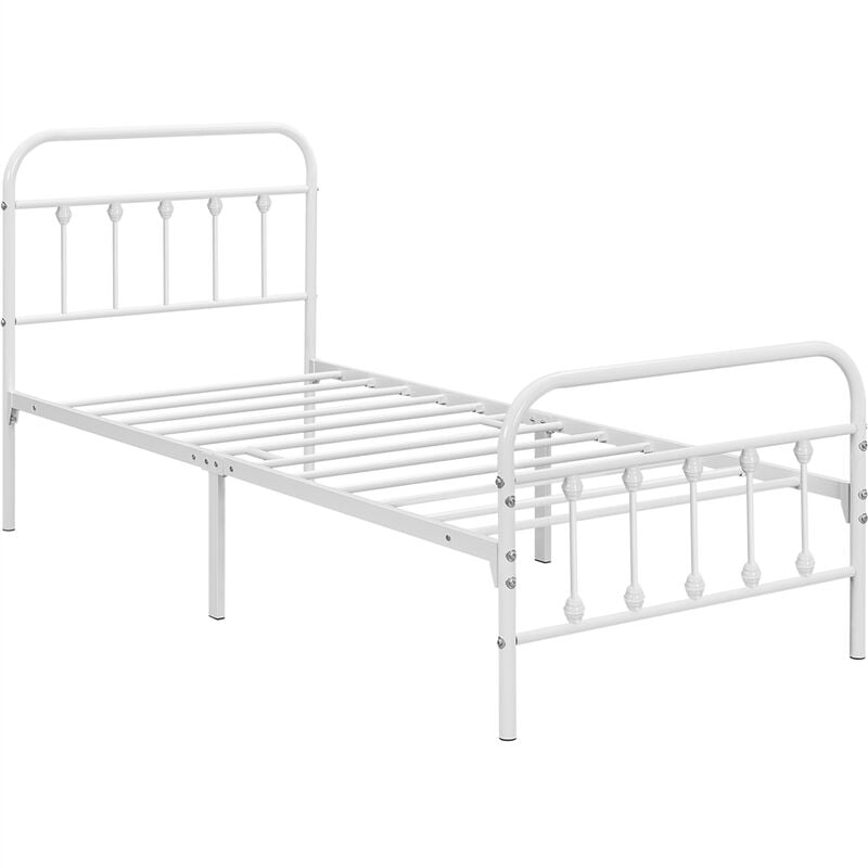 Yaheetech - Cadre de Lit en Métal 90×200 cm Vintage Lit avec Sommier Haute Tête de Lit Armature Métallique à 6 Pieds de Support Blanc